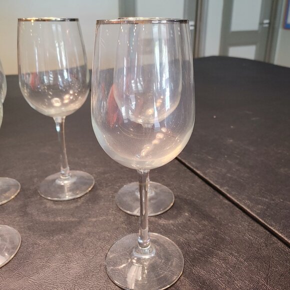Vintage Silver Rimmed Wine Glasses Set of 5 - Picture 2 of 5